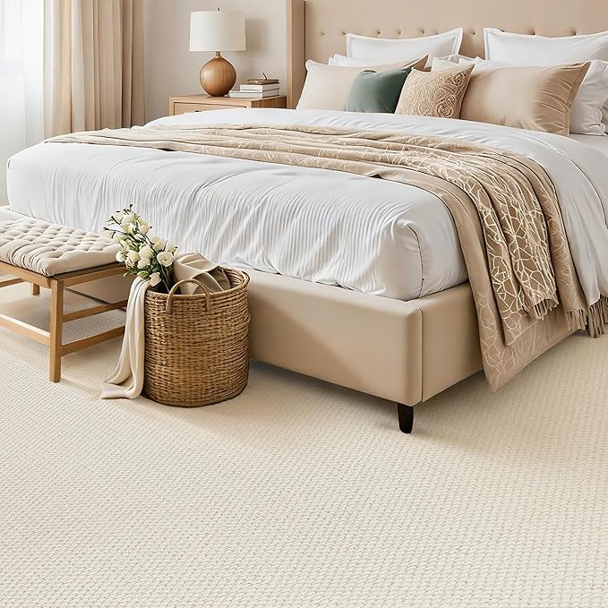ANSSO Wool Area Rugs 9x12 Living Room,80% Merino Wool and 20% Cotton Soft Tufted Area Rug with Cotton Non-Slip Backing,Large Area Rug for Bedroom Bedroom, Dining and Home Office (Cream White)