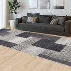 Modern Geometric Patchwork Indoor Runner Rug for Living Room, Charcoal 2'x 6' Rug Rockwood Collection Hardwood Floors Decor for Bedroom, Grey Throw Carpet for Office Entryway Dining Room