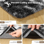 Black and White Rugs for Bedroom, 2x3 Fluffy Small Area Rugs for Living Room, Soft Shag Fuzzy Carpet with 4 Non-Slip Stickers for Kids Boys and Girls Nursery Room Dorm Home Decor (2ft x 3ft)