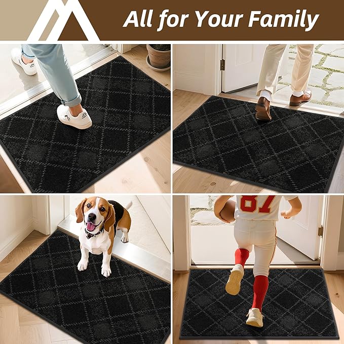 COSY HOMEER Plaid Door Mat 32" x 48",Dirt Trapper Entryway Rugs,Non-Slip Washable Farmhouse Doormat,Low Profile Welcome Mats for Paws Black