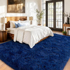 Shag Area Rugs for Living Room, Soft Fuzzy Plush Rugs, Upgrade Anti-Skid Modern Furry Rugs Fluffy Carpets for Kids Room Nursery Home Decor Dark Blue, 5X7 Feet