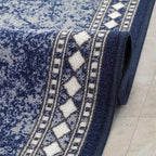 Antep Rugs Alfombras Modern Bordered 2x7 Non-Skid (Non-Slip) Low Profile Pile Rubber Backing Indoor Area Runner Rugs (Navy Blue, 2' x 7')
