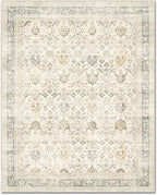 Washable 4x6 Rugs for Living Room, Boho Non-Slip Vintage Distress Small Rugs for Bedroom Nursery Office, 0.3" Neutral Oriental Throw Thin Carpet with Cushioning Pad, Grey/Beige/Orange/Multi