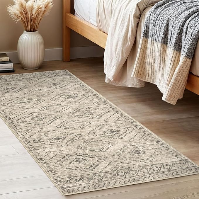 KILOCOCO Boho Kitchen Runner Rug 2x5 Washable Runner Rug Soft Runners for Hallways Non Slip Printed Distressed Laundry Room Rugs, Low-Pile Runners for Entryway Bedroom Living Room, Beige/Gray/Green