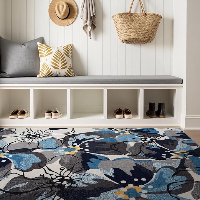 Rugshop Contemporary Gray-Blue Large Floral Non-Slip Area Rug 5' x 7' - Stylish Accent