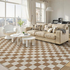 LIVEBOX 9x12 Area Rugs for Living Room, Checkered Non-Slip Washable Rugs, Farmhouse Neutral Classic Geometric Large Boys Area Rug for Bedroom, Carpet for Living Dining Room Office(Brown,9'x12')