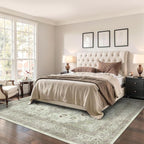vivorug Sage Green 5x7 Area Rugs - Ultra-Thin Washable Rug with Non-Slip Backing, Ideal for Living Room, Bedroom, Kitchen Floor Carpet - Vintage Floral, Easy Clean, Durable, Low Pile