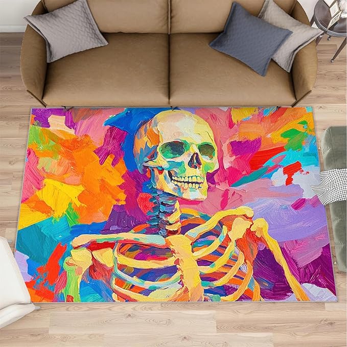 2x3 Abstract Graffiti Rugs for Entryway - Colorful Skeletons Small Area Rugs, Pop Art Laundry Room Carpet Non Slip Accent Throw Rug for Bathroom Kitchen Sink Front Door
