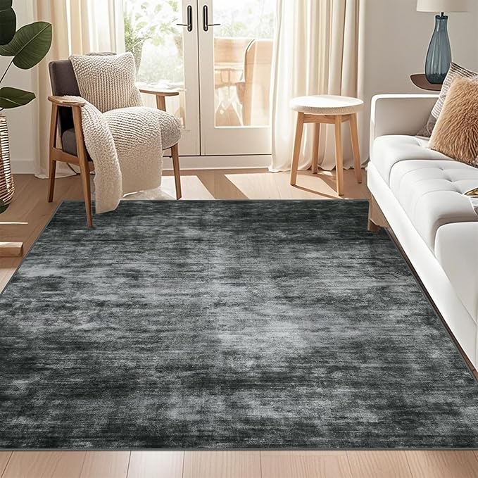 WILLSUN Washable Area Rugs, 6x9 Non-Slip Boho Large Area Rugs for Living Room, Bedroom, Machine Washable Vintage Rug, Indoor Floral Print Carpet for Home Decor, Kid & Pet Friendly Mat