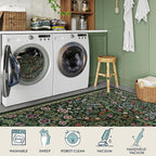 Lahome Floral Area Rugs 9x12 Living Room, Green Soft Bedroom Rugs Non Slip, Thin Dining Room Carpet, Non Shedding Print Carpets for Guestroom