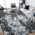 Washable Area Rugs7'x9' Non-Slip Modern Abstract Soft for Living Room Entryway Bedroom Nursery, Print Pattern, Black Gray