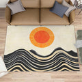 Boho Sun Area Rugs 6x9ft, Watercolor Mountain Fluffie Rugs for Living Room, Abstraction Deco Nursery Rug with Under Rug Non Slip Tape for Bedroom Kids Room