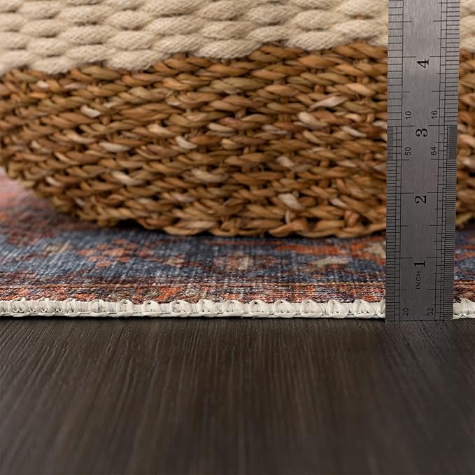 Bloom Rugs Washable 3' x 5' Rug - Terracotta/Blue Traditional Area Rug for Living Room, Bedroom, Dining Room, and Kitchen - Exact Size: 3' x 5'