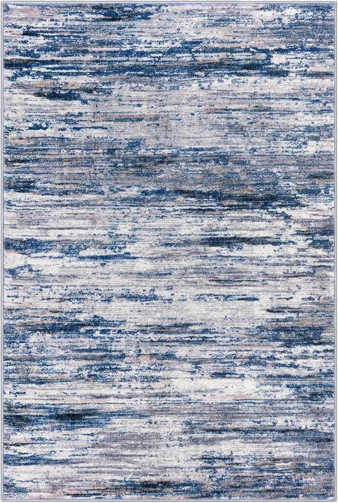 8x10 Modern Abstract Area Rug for Bedroom, Navy Blue Gray Neutral Multi Large Super Soft Washable Rugs with Non-Slip, Non-Shedding Carpet for Living Room, Indoor Door Mat For Office Home Décor