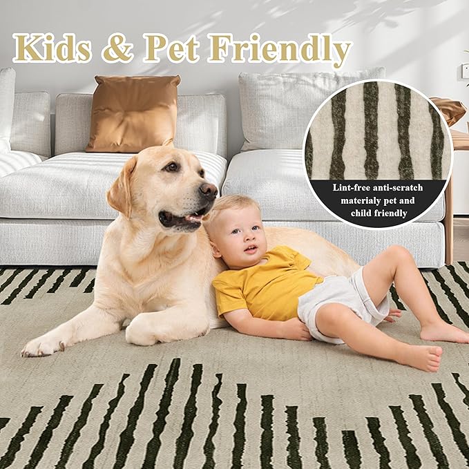 HelloTree Area Rug for Living Room Washable Geometric Moroccan Rug Stripe Farmhouse Bohemian Minimalistic Non Slip Non Shedding Ultra Thin Soft Rug for Bedroom Office DiningRoom Nursery