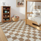 LIVEBOX Machine Washable Area Rug 6x9 Checkered, Non Slip Soft Large Bedroom Living Room Rug Farmhouse Neutral Classic Geometric Boys Rug, Indoor Carpet for Den Dorm Playroom(Brown,6'x9')