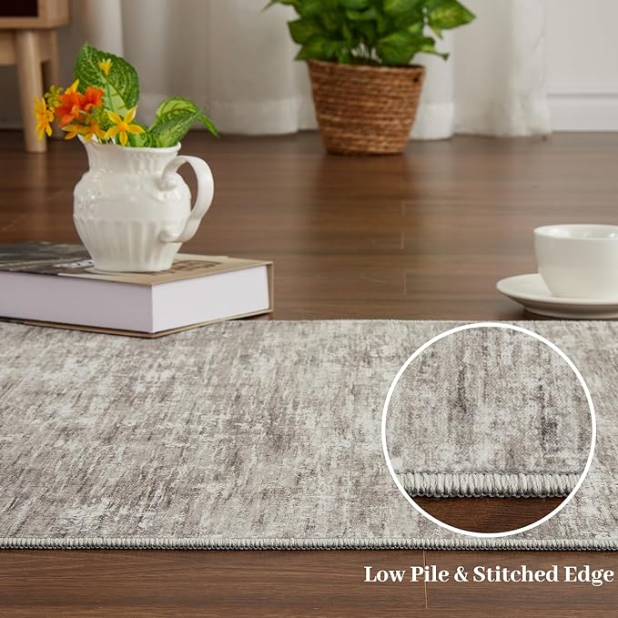 RUGSREAL Living Room Area Rug 9x12 Machine Washable Rug Non-Slip Stain Resistant Modern Abstract Carpet Contemporary Accent Throw Floor Carpet for Dining Room Solid Area Rug for Home Office, Taupe