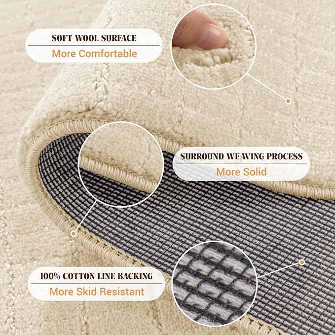 Shilucheng Wool Rug 4.7x7 Non-Slip, Blend 80% Wool and 20% Cotton Rugs for Living Room, Bedroom, Dinning Room, Soft Durable Cotton Backing Modern Area Rug (Beige/White)