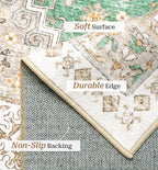 zesthome 10x14 Area Rugs,Stain Resistant Washable Rug,Ultra-Thin Rugs for Living Room,Bedroom,Non-Slip Backing Home Decor Large Area Rug (Green/Brown,10'x14')