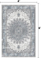 4’x6’ Area Rugs for Living Room Non Slip Washable Low Pile Area Rugs for Bedroom Dining Foldable Vintage Carpets Blue