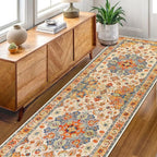 COMSLE Boho Runner Rug, 2' x 8' Washable Rugs for Hallway Faux Wool Small Kitchen Area Rug Distressed Throw Rug Non-Slip Laundry Room Rug Carpet Runner for Entryway Indoor Bedroom