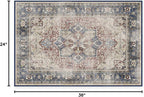 RUGGABLE Washable Vintage Area Rug – Kamran Royal Blue 2x3, Stain-Resistant, Non-Slip – Small Machine Washable Rugs for Living Room, Bedroom, Hallway, Entryway & Bathroom–with Cushioned Pad