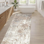 Runner Rug Kitchen Washable Rugs: 3x8 Non-Slip Abstract Soft Modern Stain Resistant Indoor Floor Neutral Accent Throw Carpet for Hallway Bathroom Laundry Room Entryway Bedroom- Brown