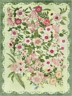 Floral Area Rug Living Room - 8x10 Washable Rugs Low Pile Non-Slip Soft Bedroom Rugs Under Bed Stain Resistant Accent Indoor Vintage Carpet for Dining Room Nursery Home Office Decor, Green
