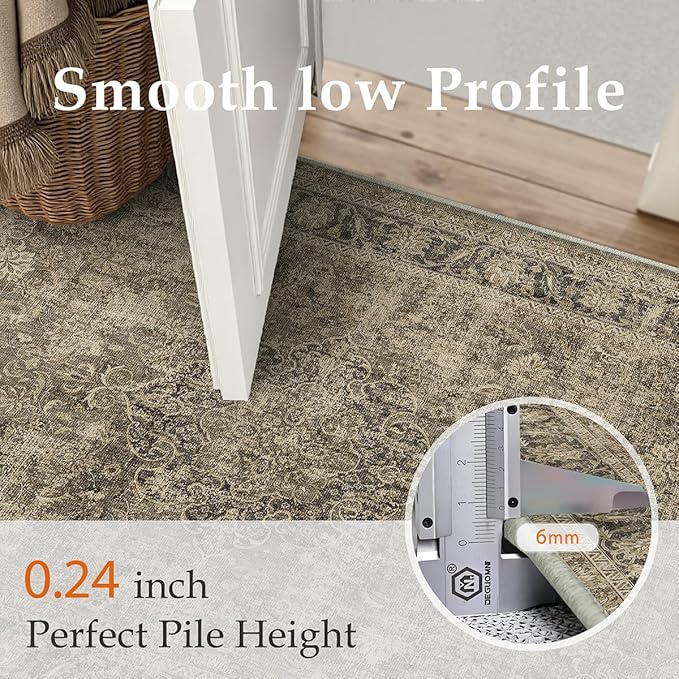 12x15 Brown Area Rug Vintage Living Room Bedroom Washable Carpet Non-Slip Soft Low Pile Distressed Extra Indoor Large Throw Rug for Dining Room Office