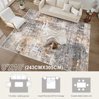 Area Rug Living Room Rugs - 8x10 Washable Large Soft Indoor Neutral Modern Abstract Low Pile Rug Carpet for Bedroom Dining Room Farmhouse Home Office - Grey Brown