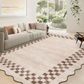 GarveeHome 10x13 Area Rug Large Living Room Scalloped Rug Non Slip Low Pile Bedroom Throw Carpet Soft Modern Bordered Dining Room Rug Stain Resistant Boho Carpet for Home Office, Beige