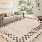 GarveeHome Washable Rug 5x7 for Living Room Large Bedroom Scalloped Rug Non Slip Stain Resistant Modern Border Throw Carpet Soft Boho Rug for Dining Room Nursery Home Office, Beige