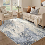4x6 Area Rug Living Room Rugs - Washable Neutral Modern Abstract Soft Thin Rug Indoor Floor No Slip Rug Carpet for Bedroom Under Dining Table Home Office Decor - Blue/Light Brown