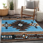 YHSF South West Native American Area Rug C318 - Easy Clean, Thick, Soft, Durable Native Tribal American Indian Inspired Rug for Bedroom/Living Room and More - Blue-Brown, 3 Feet x 4 Feet 7 Inches