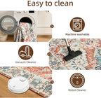 YJ.GWL Area Rugs for Living Room 9x12 Machine Washable Rugs, Non Slip Floral Vintage Rug Indoor Carpet, Stain Resistant Large Rug for Bedroom Dining Room, Copper Tan