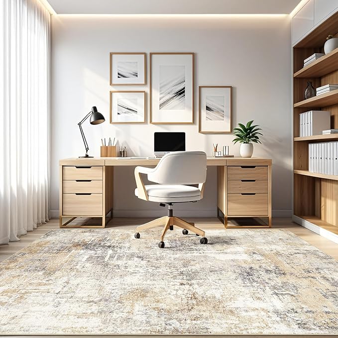 3X5 Rug Washable Area Rugs: Abstract Modern Soft Stain Resistant Indoor Floor Non Slip Throw Carpet for Entryway Living Room Closet Front Door Kitchen Bedroom Bedside Office Dorm- Gray Gold