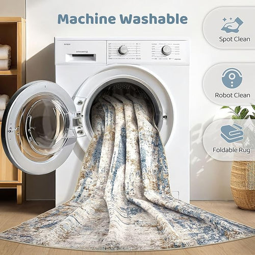 10x14 Area Rugs Living Room: Washable Large Abstract Modern Soft Rug Stain Resistant Indoor Floor Non Slip Accent Carpet for Bedroom Nursery Playroom Office Dining Room Dorm Home House- Blue