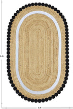 Oval Jute Runner 2x20 Flatweave Kilim Runner Hand Braided Jute Thick 0.27" Solid Pattern Black Beige Natural Oval Handmade Boho Indoor Outdoor Rugs for Hallway Enterway Corridor
