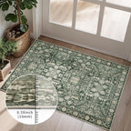Area Rug 8×10 Washable Rugs for Bedroom, Vintage Floral Rug Soft Non Slip Stain Resistant Carpet for Living Room Dinning Room Kitchen Home Office Green Black