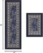 Antep Rugs Alfombras Modern Bordered 2pc Non-Skid (Non-Slip) Low Profile Pile Rubber Backing Indoor Kitchen Runner Rugs (Navy Blue, 2pc Set)