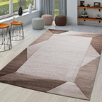 Paco Home Modern Area Rug Bordered with Geometric Pattern in Brown Beige with Contour Cut, Size: 2' x 3'7"