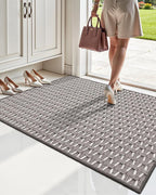 LUMI Handwoven Indoor Door Mat 24"x71", Non-Slip Low Profile Checkered Inside Doormat, Comfort Weave Grid Pattern Floor Mats, Taupe