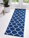 Rugs.com Lattice Frieze Collection Rug – 2' x 8' 8 Runner Navy Blue Medium Rug Perfect for Living Rooms, Large Dining Rooms, Open Floorplans