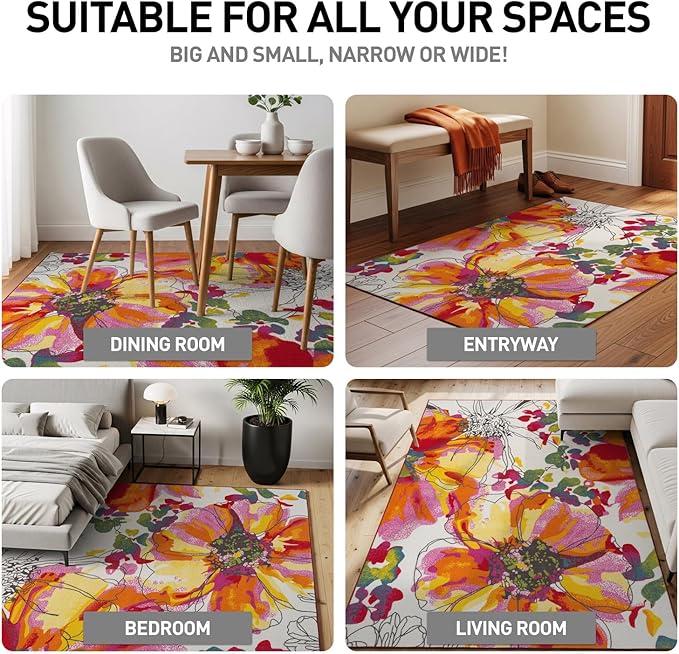 Rugshop Multi Bright Flowers Non Slip Non-Shedding Area Rug for Bedroom, Living Room and Home Office, 3'3" x 5'