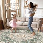 Round Rug Living Room Rugs: 8x8 Washable Boho Neutral Large Circle Soft Indoor Distressed Stain Resistant Floor Farmhouse Carpet for Bedroom Nursery Kids Playroom Office Dining Room Dorm- Green