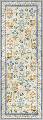 Boho Floral Machine Washable Runner Rug 2x6, Garden Yellow-Green Kitchen Runner Rug Non-Slip, Super Thin Hallway Rug Runner Printed Faux Wool Soft Carpet for Entryway Bedroom Laundry Indoor