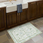 Area Rug 2x3 Doormat, Machine Washable Low Pile Vintage Rugs, Small Lightweight Rug Entryway Indoor Mat for Entrance, Hallway, Kitchen and Corridor, Cream Green