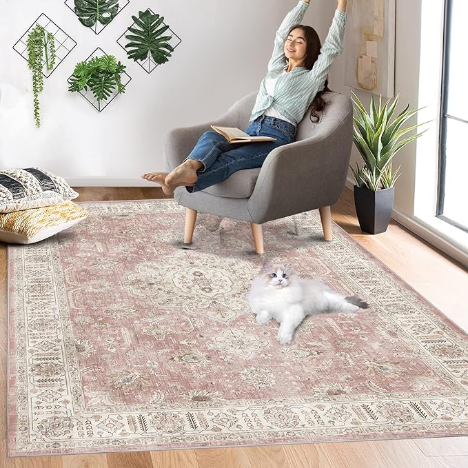 6’x9’ Washable Area Rugs for Living Room Bedroom Foldable Low Pile Non Slip Area Rugs for Dining Office
