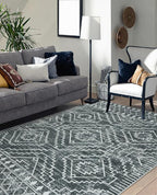 Wonnitar Moroccan 6x9 Area Rugs, Washable Grey Rugs for Living Room, Large Soft Bedroom Throw Rug, Non-Slip Stain Resistant Thin Boho Floor Carpet for Dining Room Home Office Decor (Dark Grey,6'x9')