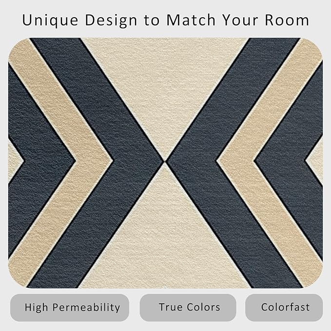 Modern Geometric Rug, Washable 4x5 Rug for Living Room, Herringbone Chevron Patterned Indoor Carpet, Modern Geometric Decor for Home, Bedroom, Soft Non Slip Thin Design FER75